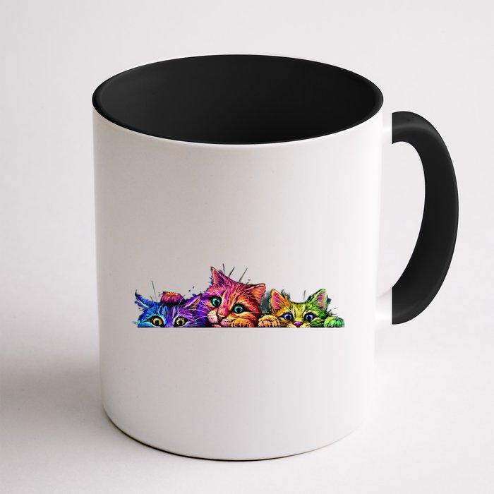 Realistic Cat Trio Colorful Abstract Design Mug