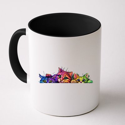 Realistic Cat Trio Colorful Abstract Design Mug