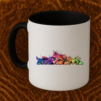 Realistic Cat Trio Colorful Abstract Design Mug