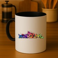 Realistic Cat Trio Colorful Abstract Design Mug