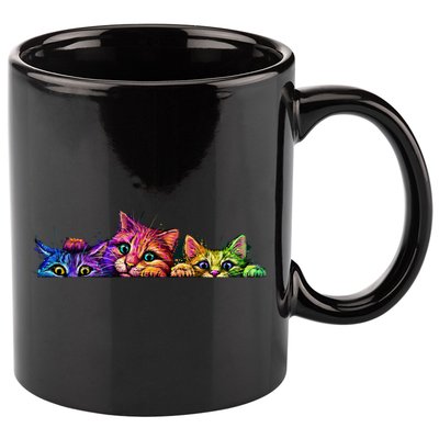 Realistic Cat Trio Colorful Abstract Design 11oz C Handle Ceramic Mug