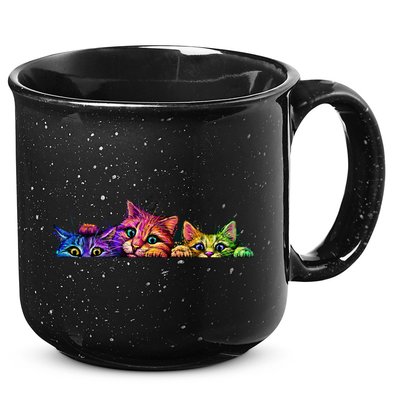 Realistic Cat Trio Colorful Abstract Design 15oz Campfire Ceramic Mug