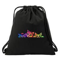 Realistic Cat Trio Colorful Abstract Design Drawstring Bag