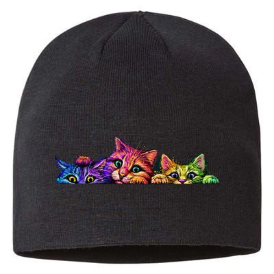 Realistic Cat Trio Colorful Abstract Design Sustainable Beanie