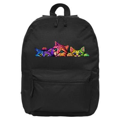 Realistic Cat Trio Colorful Abstract Design 16 in Basic Backpack