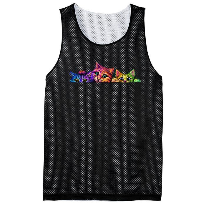 Realistic Cat Trio Colorful Abstract Design Mesh Reversible Basketball Jersey Tank