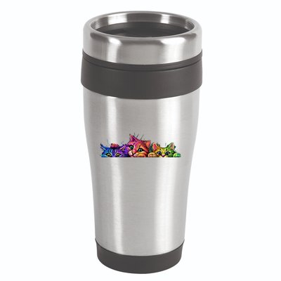 Realistic Cat Trio Colorful Abstract Design 16oz Travel Tumbler