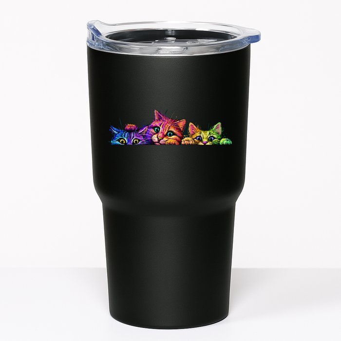 Realistic Cat Trio Colorful Abstract Design Tumbler