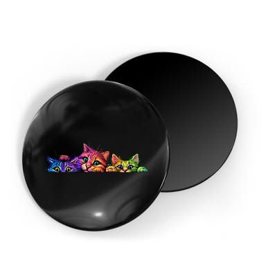 Realistic Cat Trio Colorful Abstract Design Magnet