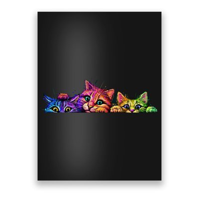 Realistic Cat Trio Colorful Abstract Design Poster