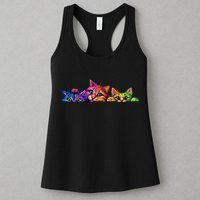 Realistic Cat Trio Colorful Abstract Design Womens Tank Top