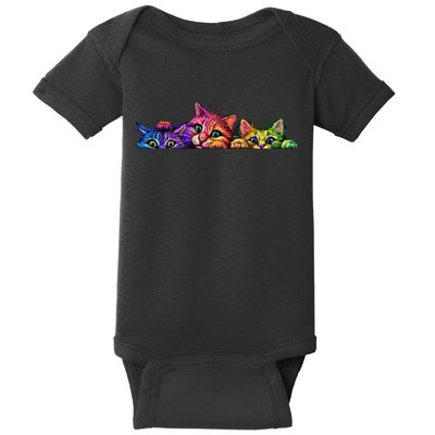 Realistic Cat Trio Colorful Abstract Design Baby Bodysuit