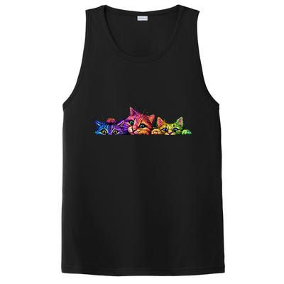 Realistic Cat Trio Colorful Abstract Design PosiCharge Competitor Tank