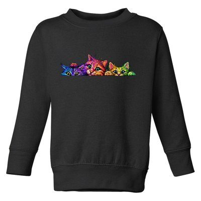 Realistic Cat Trio Colorful Abstract Design Toddler Sweatshirt