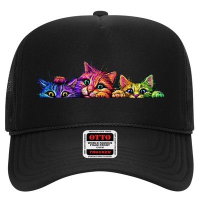 Realistic Cat Trio Colorful Abstract Design Trucker Hat