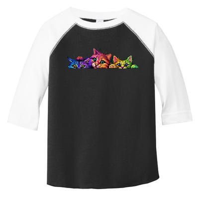 Realistic Cat Trio Colorful Abstract Design Toddler Fine Jersey T-Shirt