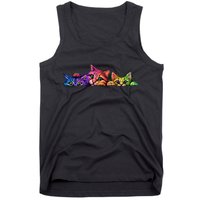 Realistic Cat Trio Colorful Abstract Design Tank Top