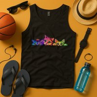 Realistic Cat Trio Colorful Abstract Design Tank Top