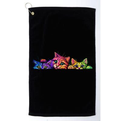 Realistic Cat Trio Colorful Abstract Design Golf Towel