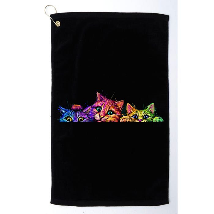 Realistic Cat Trio Colorful Abstract Design Golf Towel