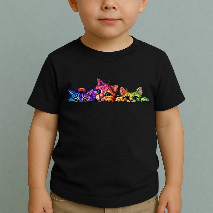 Realistic Cat Trio Colorful Abstract Design Toddler T-Shirt
