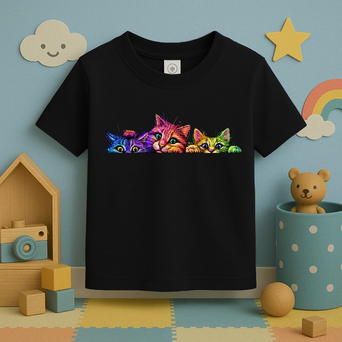 Realistic Cat Trio Colorful Abstract Design Toddler T-Shirt