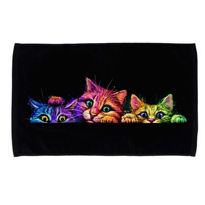 Realistic Cat Trio Colorful Abstract Design Microfiber Hand Towel