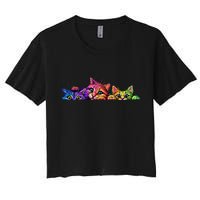 Realistic Cat Trio Colorful Abstract Design Crop Top