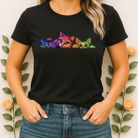 Realistic Cat Trio Colorful Abstract Design Womens T-Shirt