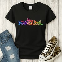 Realistic Cat Trio Colorful Abstract Design Womens T-Shirt