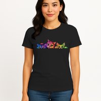 Realistic Cat Trio Colorful Abstract Design Womens T-Shirt