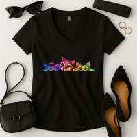 Realistic Cat Trio Colorful Abstract Design Women's V-Neck T-Shirt