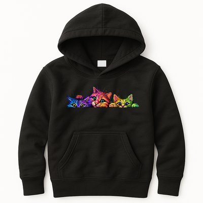 Realistic Cat Trio Colorful Abstract Design Kids Hoodie