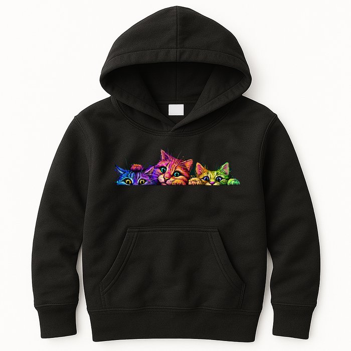 Realistic Cat Trio Colorful Abstract Design Kids Hoodie