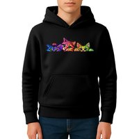 Realistic Cat Trio Colorful Abstract Design Kids Hoodie