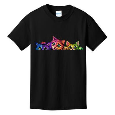 Realistic Cat Trio Colorful Abstract Design Kids T-Shirt