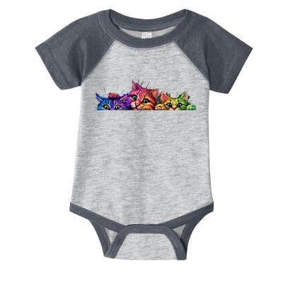 Realistic Cat Trio Colorful Abstract Design Infant Baby Jersey Bodysuit