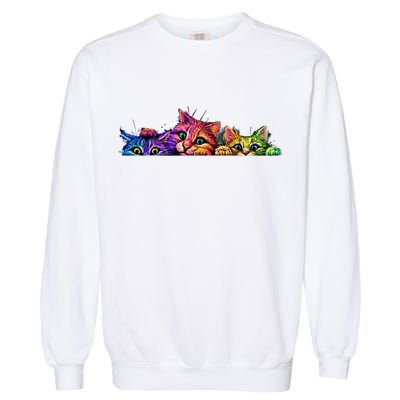 Realistic Cat Trio Colorful Abstract Design Garment-Dyed Sweatshirt