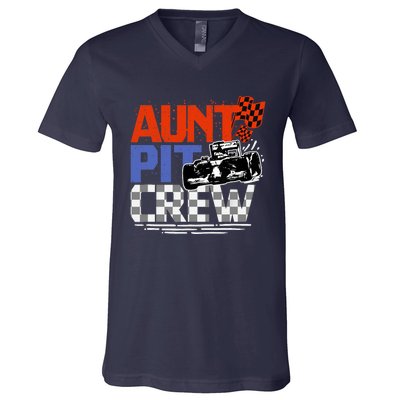 Race Car Themed Birthday Party Gift Aunt Pit Crew Costume V-Neck T-Shirt