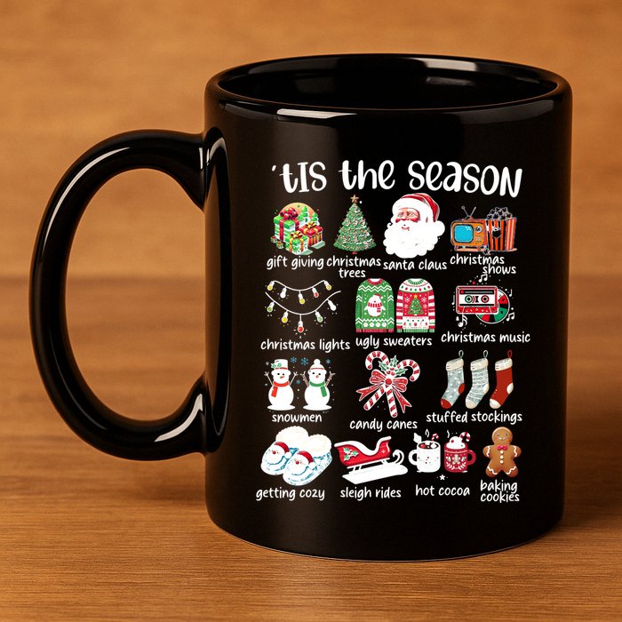 Retro Christmas Tis The Season 11oz C Handle Ceramic Mug
