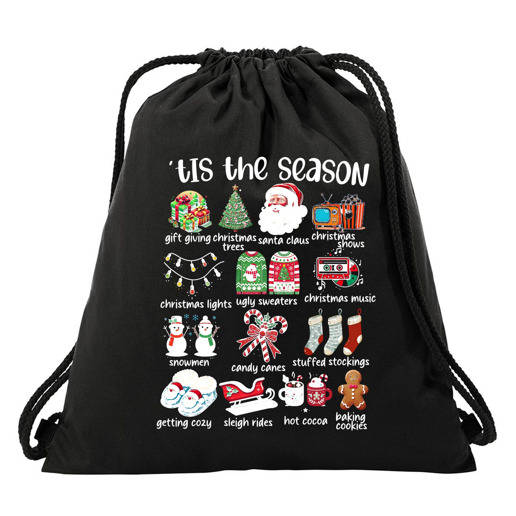 Retro Christmas Tis The Season Drawstring Bag