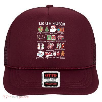 Retro Christmas Tis The Season High Crown Mesh Back Trucker Hat
