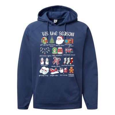 Retro Christmas Tis The Season Performance Fleece Hoodie