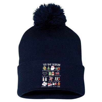 Retro Christmas Tis The Season Pom Pom 12in Knit Beanie