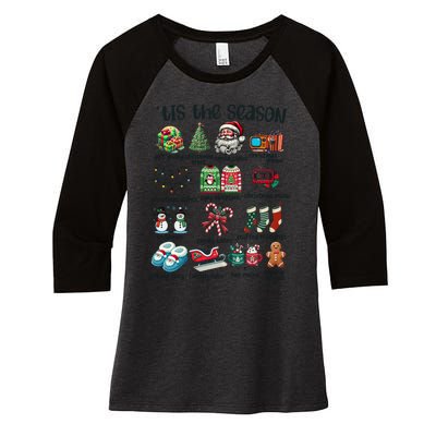 Retro Christmas Tis The Season Women's Tri-Blend 3/4-Sleeve Raglan Shirt