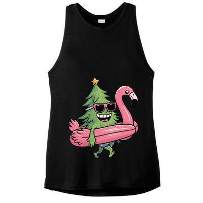 Retro Christmas Tree Beach Vacation Christmas In July Ladies PosiCharge Tri-Blend Wicking Tank