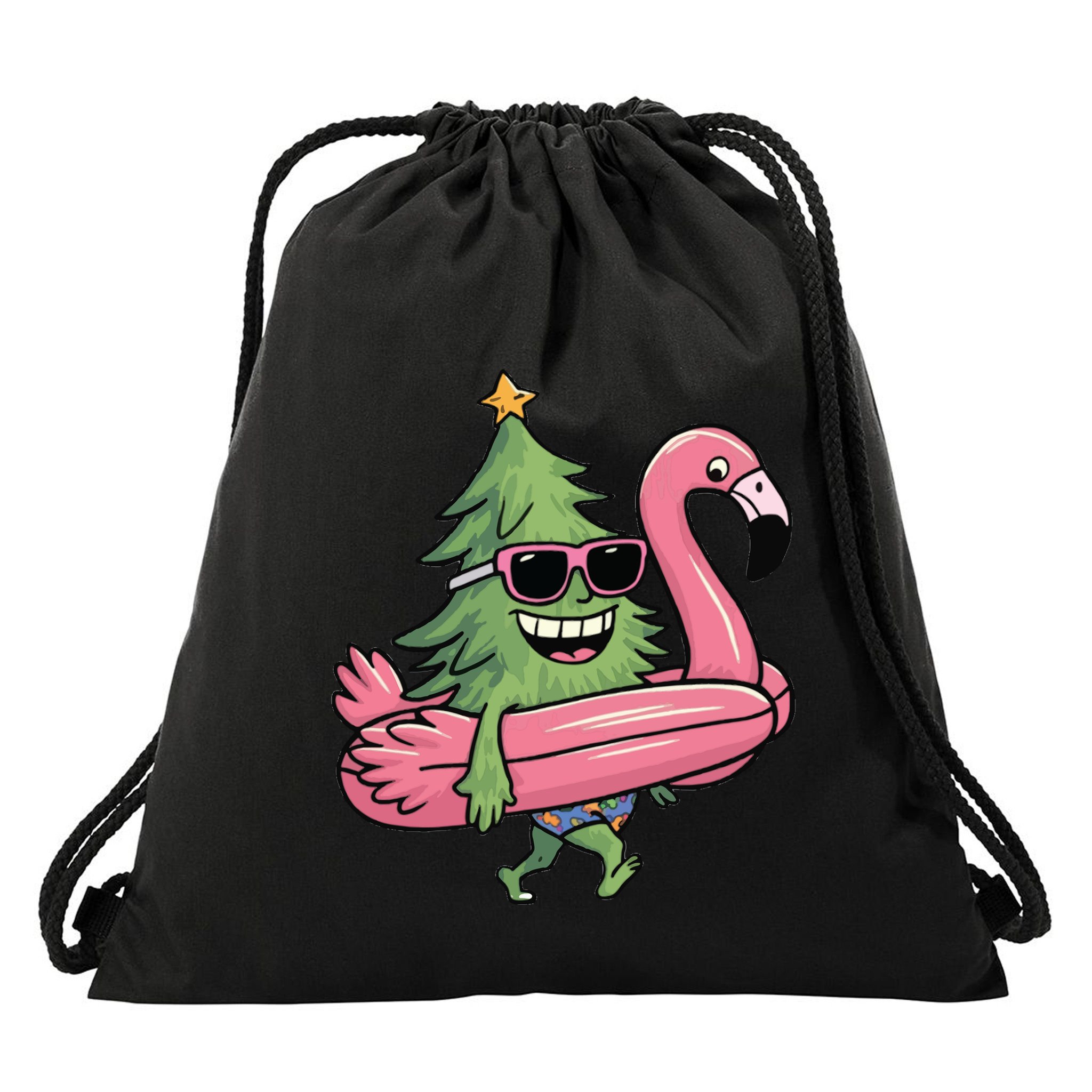 Retro Christmas Tree Beach Vacation Christmas In July Drawstring Bag