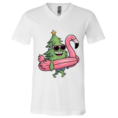 Retro Christmas Tree Beach Vacation Christmas In July V-Neck T-Shirt