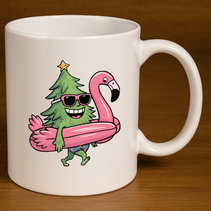 Retro Christmas Tree Beach Vacation Christmas In July 11oz C Handle Ceramic Mug