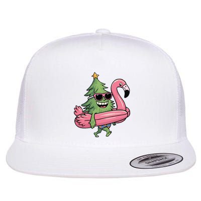 Retro Christmas Tree Beach Vacation Christmas In July Flat Bill Trucker Hat